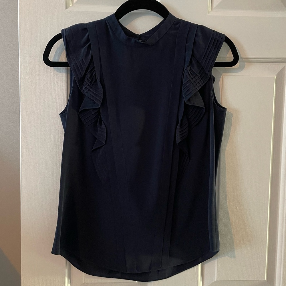 XS Silk Rebecca Taylor Navy Ruffle Blouse